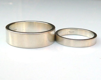 Recycled white gold wedding ring set, 9ct recycled white gold wedding bands