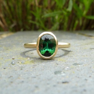 Green tourmaline recycled gold ring, green gemstone engagement ring image 1