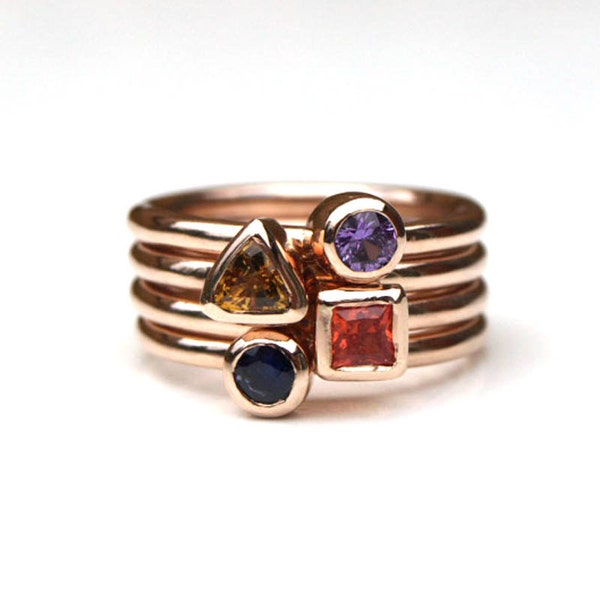 Recycled rose gold sapphire rings, saphire stacking rings