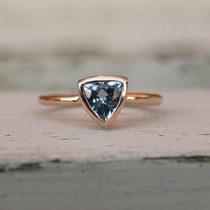 Recycled rose gold aquamarine ring, recycled red gold aquamarine ring