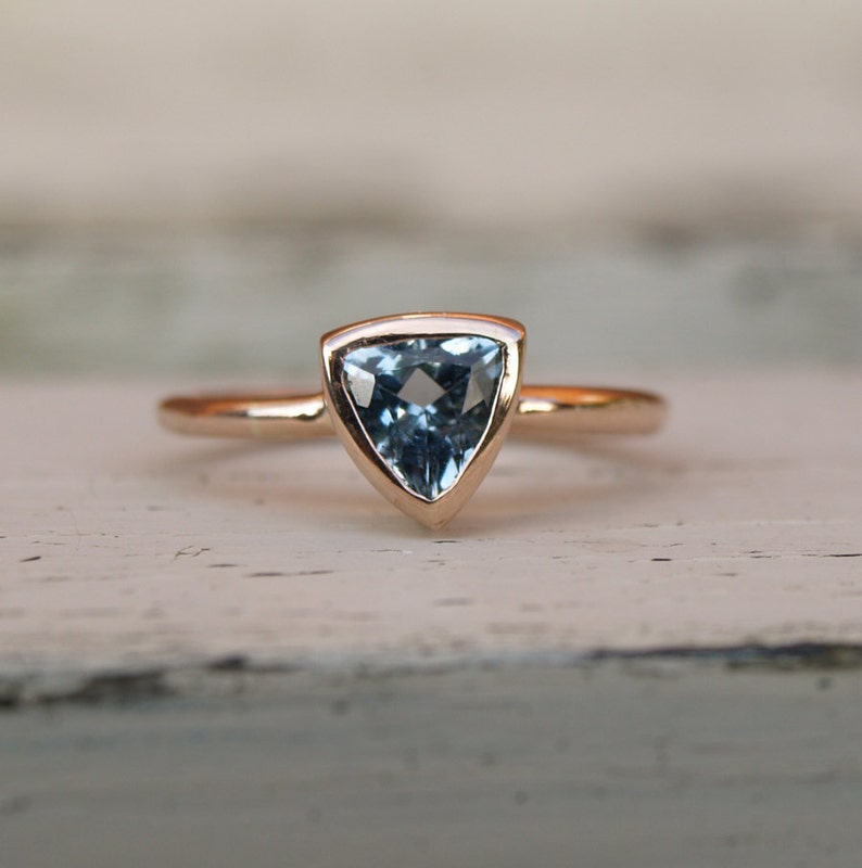 Recycled rose gold aquamarine ring, recycled red gold aquamarine ring image 1