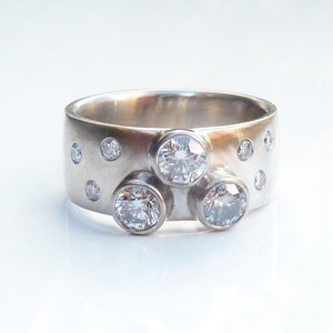 Recycled 14ct white gold diamond ring, scattered diamond ring