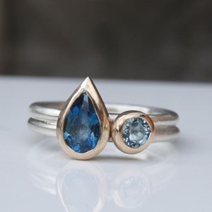 Blue topaz and aquamarine ring in gold and silver image 4