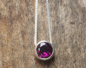 Rhodolite garnet silver slider necklace
