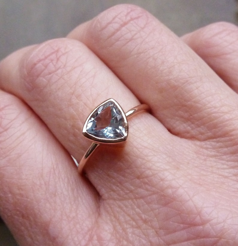 Recycled rose gold aquamarine ring, recycled red gold aquamarine ring image 2