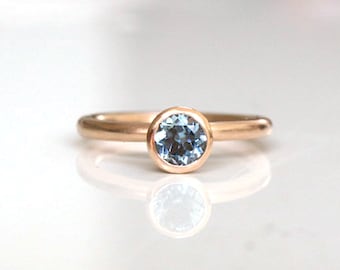 Recycled rose gold aquamarine solitaire, rose gold aquamarine engagement ring