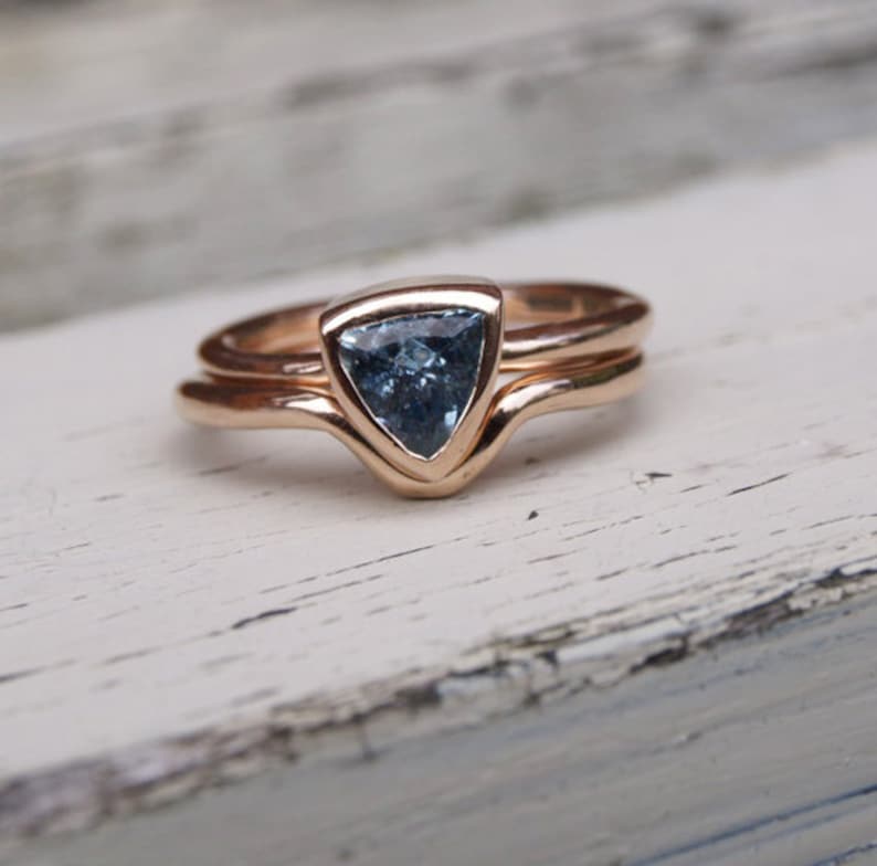 Recycled rose gold aquamarine ring, recycled red gold aquamarine ring image 5