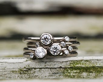 18ct Recycled White Gold Diamond Stacking Rings: Alternative Wedding Set