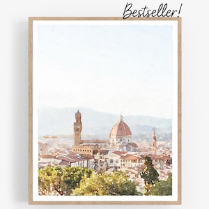 Peinture à l&#39;aquarelle Florence Italie en téléchargement numérique, décoration italienne, impression d&#39;art mural neutre vue aérienne de la ville 5 x 7, 8 x 10, 11 x 14, 16 x 20, 18 x 24
