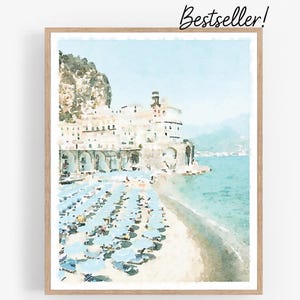 Amalfi Küste Italien Druck, Atrani Salerno Aquarell Wand Kunst Strand Digitaler Download italienisches Dekor Fotografie 5 x 7, 8 x 10, 11 x 14, 16 x 20, 18 x 24
