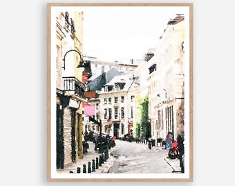 Brussels Belgium Wall Art Watercolor Cityscape Painting Digital Printable, Europe Travel Print European City 5x7, 8x10, 11x14, 16x20, 18x24