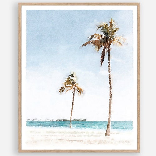Nassau Bahamas Palm Trees on the Beach Watercolor Wall Art - Etsy