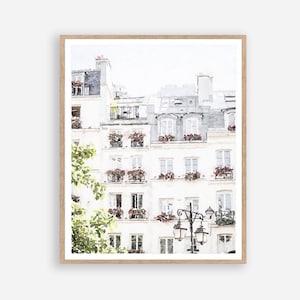 Paris Watercolor Wall Art Digital Printable, French Art Print, Neutral Travel Decor Parisian France Painting 5x7, 8x10, 11x14, 16x20, 18x24