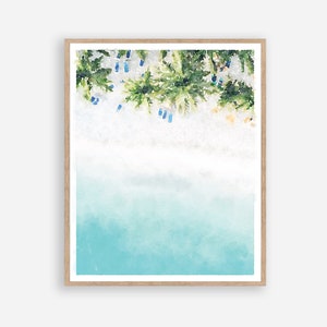 Palm Tree Beach Print Digital Download Printable Watercolor Tropical Wall Art Coastal Decor Landscape Painting 5x7 8x10, 11x14, 16x20, 18x24