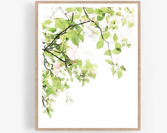 Flowering Branch Watercolor Painting Digital Download, Leaves Wall Art, Floral Print, Leaf Tree Artwork Decor 5x7, 8x10, 11x14, 16x20, 18x24