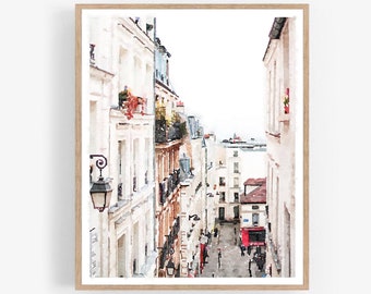 Paris Watercolor Print Travel Wall Art Digital Printable French Art Print Neutral Decor Europe France Painting 5x7 8x10, 11x14, 16x20, 18x24