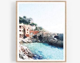 Mallorca Spain Print Watercolor Painting Digital Printable Majorca Island Mediterranean Wall Art Coastal Decor 5x7 8x10, 11x14, 16x20, 18x24