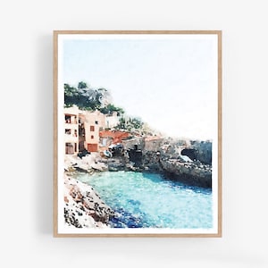 Island Decor Coastal Wall Art Watercolor Print Digital Download Mallorca Majorca Spain Tropical Beach Painting 5x7 8x10, 11x14, 16x20, 18x24