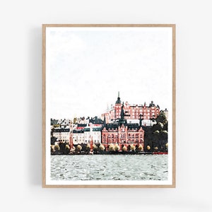 Stockholm Sweden Watercolor Painting Digital Download, Neutral Print Poster Swedish Decor Landscape Wall Art  5x7, 8x10, 11x14, 16x20, 18x24