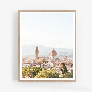 Florence Italy Watercolor Painting Digital Download, Italian Decor, City Aerial View Print Neutral Wall Art 5x7, 8x10, 11x14, 16x20, 18x24