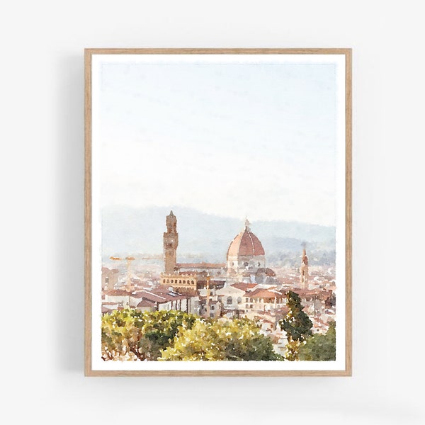 Florence Italy Print Watercolor Wall Art Digital Download, Neutral Cityscape Duomo Cathedral Poster Italian 5x7, 8x10, 11x14, 16x20, 18x24