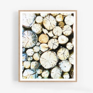 Modern Abstract Log Pile Watercolor Wall Art Digital Download Tree Rings Print Neutral Poster Rustic Decor 5x7, 8x10, 11x14, 16x20, 18x24