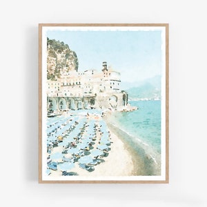 Amalfi Coast Italy Print, Atrani Salerno Watercolor Wall Art Beach Digital Download Italian Decor Photography 5x7, 8x10, 11x14, 16x20, 18x24