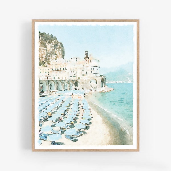 Amalfi Coast Italy Print, Atrani Salerno Watercolor Wall Art Beach Digital Download Italian Decor Photography 5x7, 8x10, 11x14, 16x20, 18x24