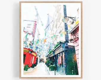 Målning "Mercantile on Dame Street" i Dublin, utskrivbar väggkonst för nedladdning, akvarell Irland-konsttryck, 13x18 cm, 20x25 cm, 28x30 cm, 36x50 cm