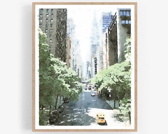 New York City Artwork Watercolor Wall Art Digital Printable, Black White Street Buildings Architecture Print 5x7, 8x10, 11x14, 16x20, 18x24