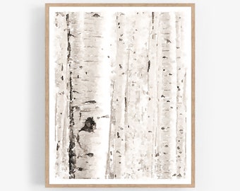 Abstract Birch Trees Watercolor Print Digital Download Neutral Wall Art Modern Rustic Farmhouse Decor Painting 5x7 8x10, 11x14, 16x20, 18x24