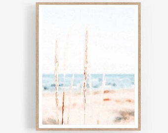 Beach Print Neutral Wall Art Watercolor Painting Digital Printable, Wild Grass Landscape Coastal Decor Ocean 5x7, 8x10, 11x14, 16x20, 18x24