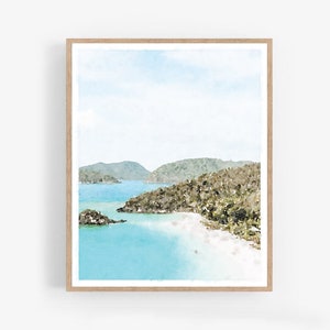 Trunk Bay St. John US Virgin Islands Watercolor Wall Art Digital Printable, Beach Print, Spa Calming Wall Art 5x7, 8x10, 11x14, 16x20, 18x24