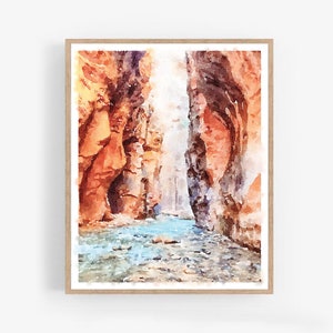Zion National Park The Narrows Watercolor Painting Digital Printable Download Gorge Wall Art Rustic Home Decor 5x7 8x10, 11x14, 16x20, 18x24