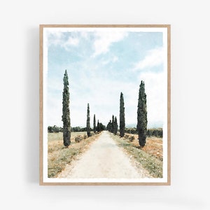 Italy Painting Watercolor Print Digital Printable, Landscape Art, Cypress Trees, Path Wall Art, Italian Decor 5x7, 8x10, 11x14, 16x20 18x24