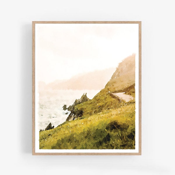 Dingle Peninsula Kerry Ireland Landscape Wall Art Watercolor Print Digital Printable, Neutral Mountain Decor 5x7, 8x10, 11x14, 16x20, 18x24