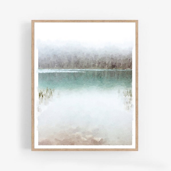 Lake Watercolor Landscape Wall Art Neutral Decor Digital Download Printable, Calming Print Abstract Painting 5x7, 8x10, 11x14, 16x20, 18x24