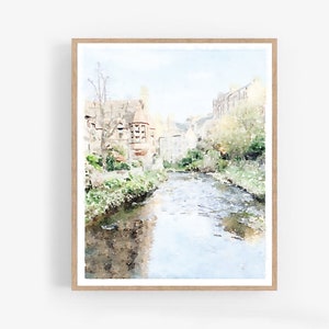 Dean Village Edinburgh Scotland United Kingdom Digital Printable, Watercolor Print, City Landscape Painting, 5x7, 8x10, 11x14, 16x20, 18x24