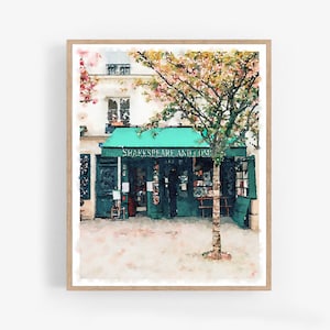 Paris Watercolor Shakespeare and Company Bookstore Printable Wall Art Download, Paris Print, French Decor 5x7, 8x10, 11x14, 16x20, 18x24