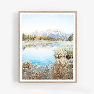 Berglandschaft Aquarell druckbare Kunst, Grand Teton Nationalpark, rustikale moderne Landschaft Download 5x7, 8x10, 11x14, 16x20, 18x24