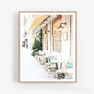 Paris Cafe Print Watercolor Wall Art, Digital Download, Paris France Street Building Architecture, French Decor, Neutral Large 16x20, 18x24