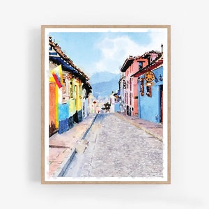 Bogota Columbia Watercolor Print Printable Wall Art Download, Bogotá South American Art, La Candelaria Street 5x7, 8x10, 11x14, 16x20, 18x24