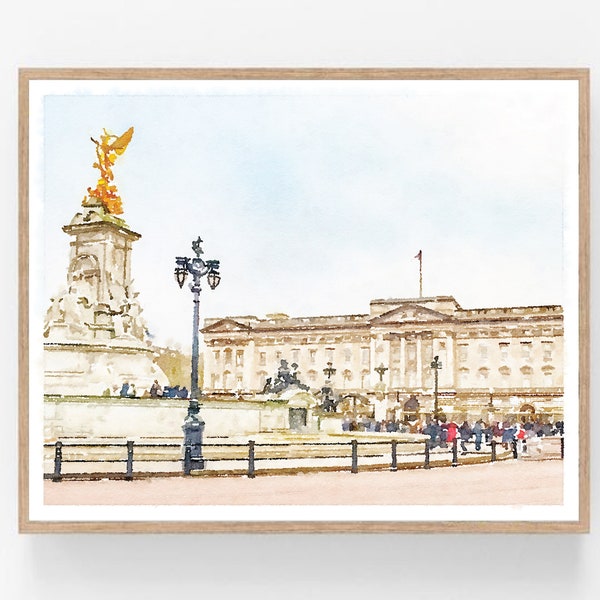 Buckingham Palace London England Watercolor Wall Art Digital Printable, Poster Neutral Print English Decor  5x7, 8x10, 11x14, 16x20, 18x24