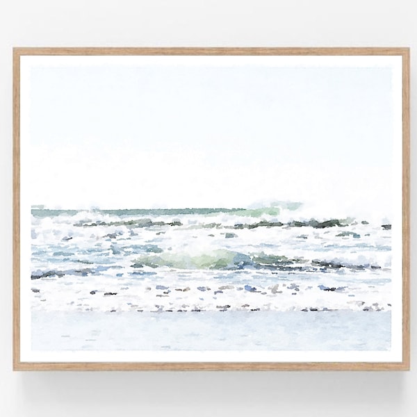 Large Poster Sizes Serene Waves Beach Watercolor Print Digital Download, Ocean Wall Art Water Photography 11x14, 16x20, 18x24, 24x36, 30x40