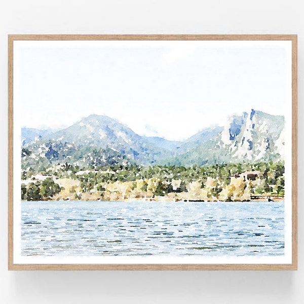 Estes Park CO Rocky Mountain National Park Watercolor Landscape Painting Printable Neutral Art Rockies Print 5x7, 8x10, 11x14, 16x20, 18x24