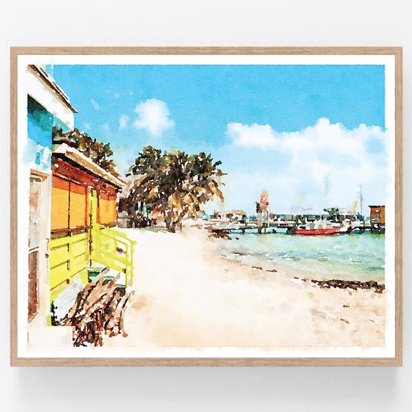 Ambergris Caye Belize Painting Watercolor Travel Printable Download, Tropical Wall Art, Caribbean Island Decor 5x7 8x10 11x14 16x20 18x24