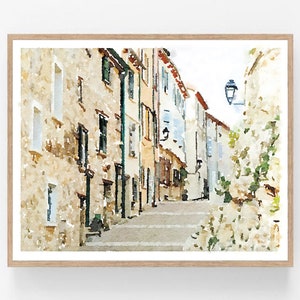 Antibes Côte d'Azur France Street Watercolor Wall Art Digital Printable, French Decor, Old Buildings Print 5x7, 8x10, 11x14, 16x20, 18x24 image 1