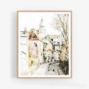 Montmartre Paris France Street Watercolor Print Digital Download, Neutral Wall Art, French Decor Photography 5x7, 8x10, 11x14, 16x20, 18x24