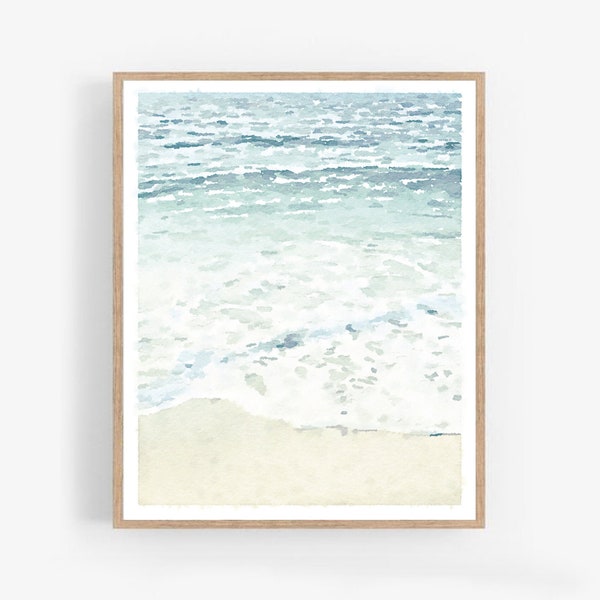 Watercolor Beach Print Digital Download, Ocean Photography Neutral Landscape Wall Art, Beachy Decor Artwork 5x7, 8x10, 11x14, 16x20, 18x24