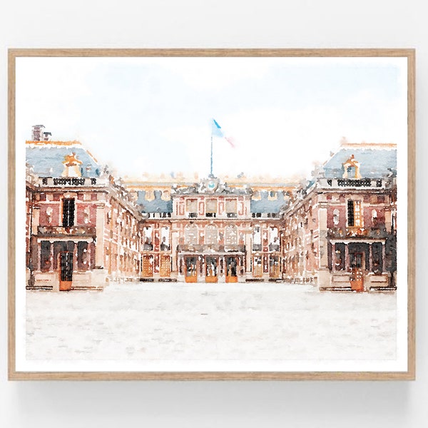 Palace of Versailles France Wall Art Watercolor Print Digital Printable, French Architecture Old World Decor 5x7, 8x10, 11x14, 16x20, 18x24